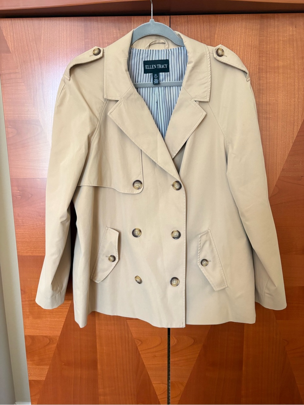 Ellen Tracy Classic Tan Double-Breasted Trench Coat